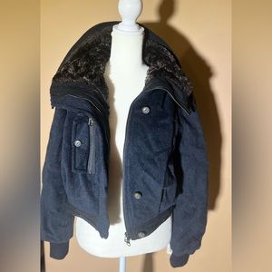 Navy wool coat with faux fur lining